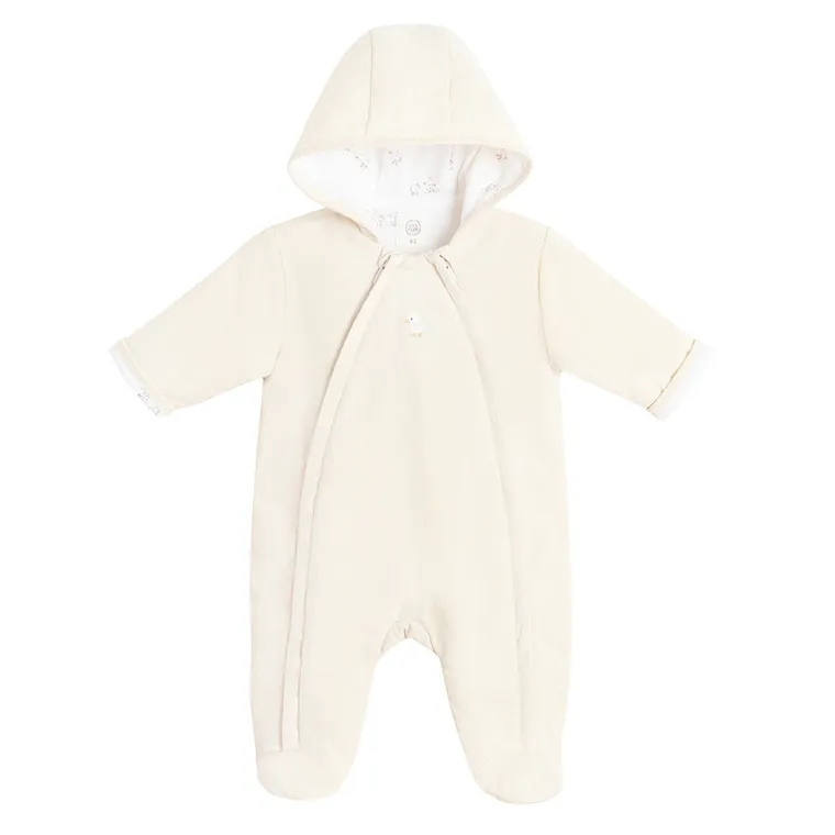 Cool Club, Kombinezon przejściowy niemowlęcy z kapturem, sztruksowy, beżowy