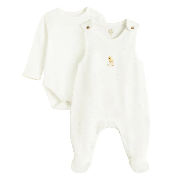 Cool Club, Komplet dziewczęcy, ażurowy, Body z długim rękawem, Śpiochy, biały