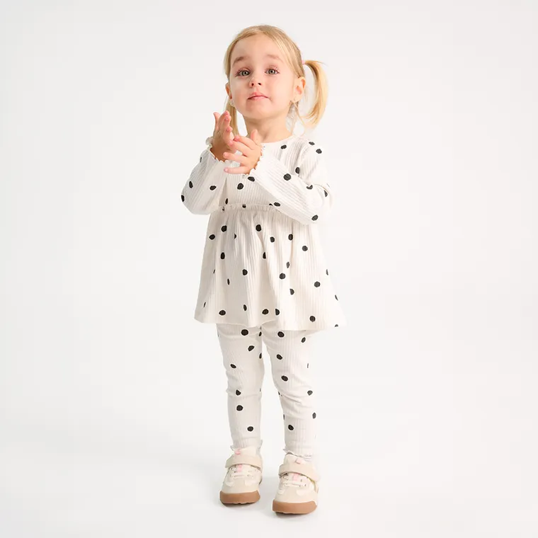 Cool Club, Komplet dziewczęcy, Bluzka z długim rękawem, Legginsy, prążkowany, ecru