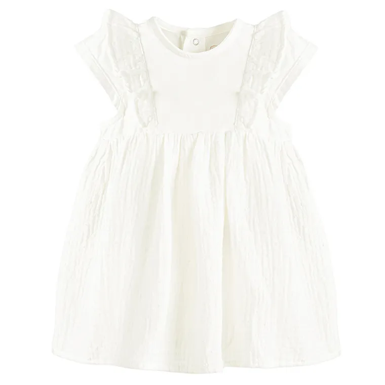 Cool Club, Komplet dziewczęcy, Body sukienka z krótkim rękawem, Kapelusz, muślin, biały