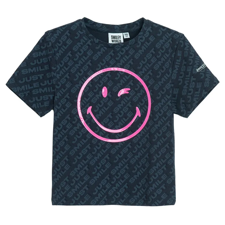 Cool Club, Komplet dziewczęcy, T-shirt, Legginsy, kolarki, prążkowany, czarny, SmileyWorld