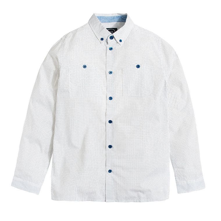 Cool Club, Koszula chłopięca z długim rękawem, biała, granatowe kropki