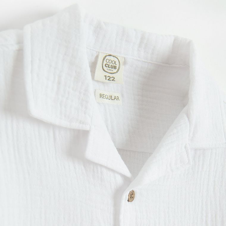 Cool Club, Koszula chłopięca z krótkim rękawem, regular, muślinowa, biała