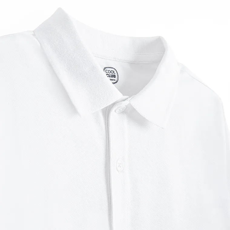 Cool Club, Koszulka polo chłopięca z długim rękawem, biała