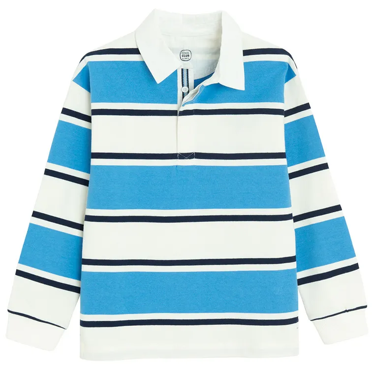 Cool Club, Koszulka polo chłopięca z długim rękawem, niebiesko-biała