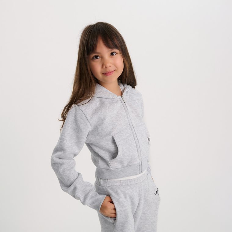 Cool Club, Krótka bluza dziewczęca z kapturem, rozpinana, szara