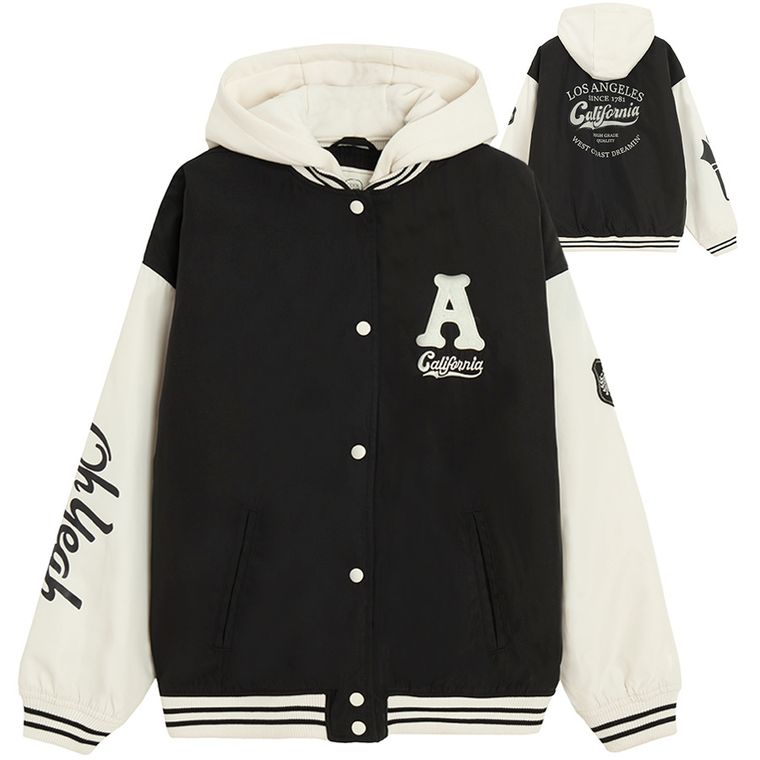 Cool Club, Kurtka bejsbolówka dziewczęca z kapturem, oversize, czarna