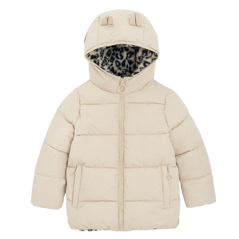 Cool Club, Kurtka dziewczęca z kapturem, dwustronna, ocieplana, beżowa