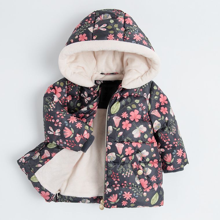 Cool Club, Kurtka dziewczęca z kapturem, grafitowa, puchowe wypełnienie