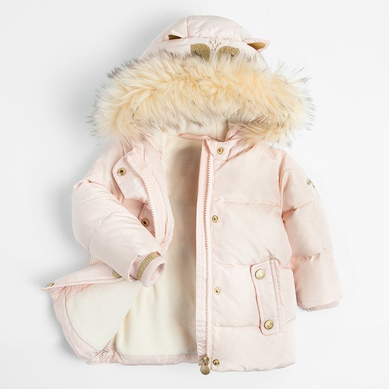 Cool Club, Kurtka dziewczęca z kapturem, jasnoróżowa, puchowe wypełnienie