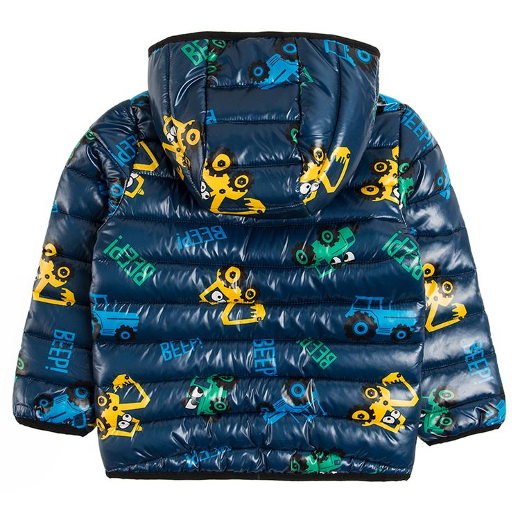 Cool Club, Kurtka jesienna chłopięca, granatowa, pikowana, maszyny budowlane