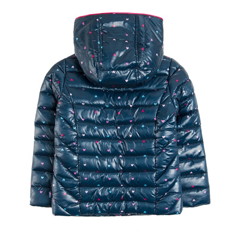 Cool Club, Kurtka jesienna dziewczęca, granatowa, kolorowe serca