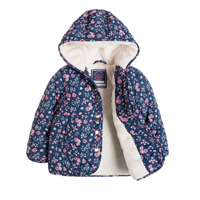 Cool Club, Kurtka jesienna dziewczęca, granatowa, kwiatki