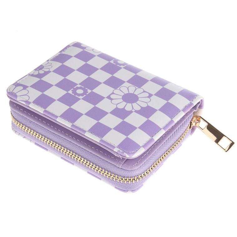 Cool Club, Kwiatki, portfel, fioletowo-biała kratka