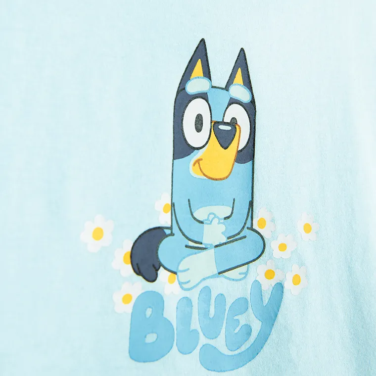 Cool Club, Luźny t-shirt dziewczęcy, bawełna organiczna, niebieski, Bluey