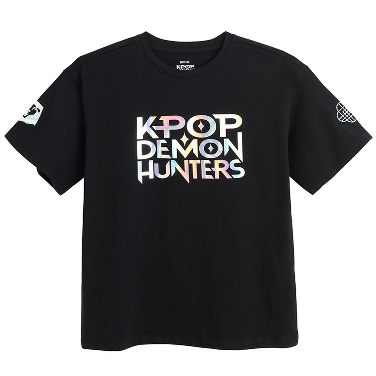 Cool Club, Luźny t-shirt dziewczęcy, czarny, K-Pop Demon Hunters