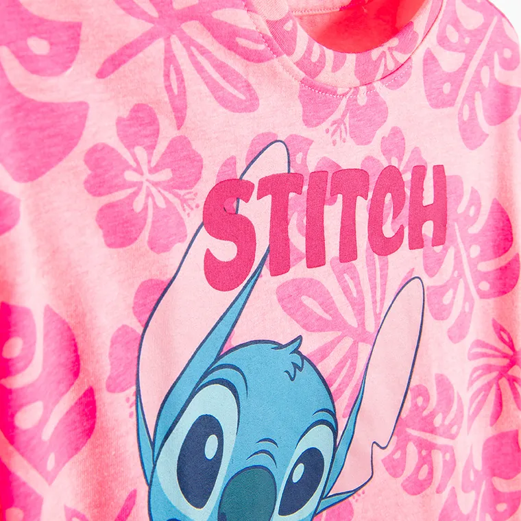 Cool Club, Luźny t-shirt dziewczęcy, różowy fluo, Lilo i Stitch