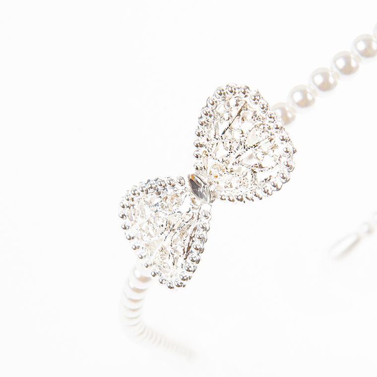 Cool Club, opaska, biała z perełkami i kokardą