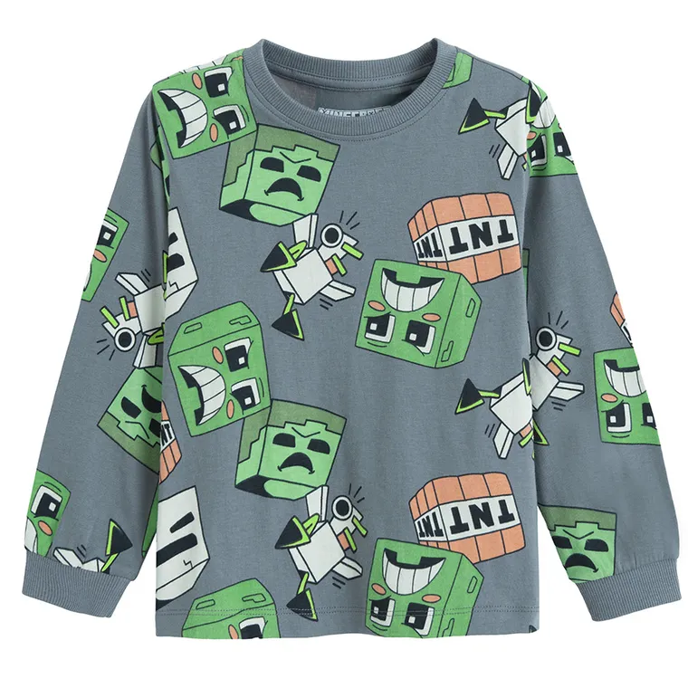 Cool Club, Piżama chłopięca, szara, Minecraft