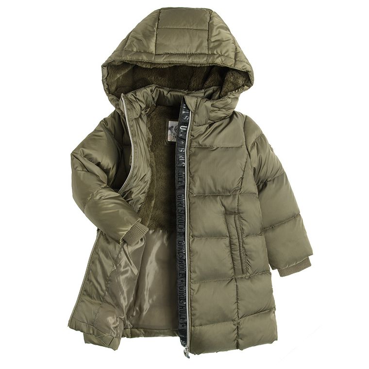 Cool Club, Płaszcz dziewczęcy z kapturem, khaki, puchowe wypełnienie