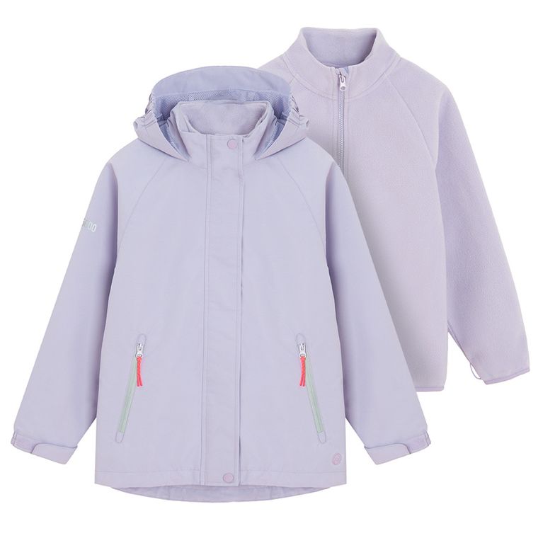 Cool Club, Przeciwdeszczowa kurtka dziewczęca z kapturem, 3w1, Bluza rozpinana, polarowa, fioletowa