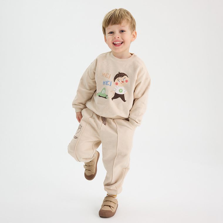 Cool Club, Spodnie dresowe chłopięce, ocieplane, beżowe, Pucio