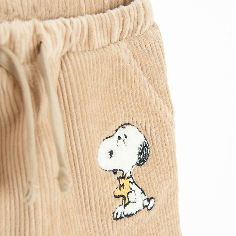 Cool Club, Spodnie dresowe chłopięce, welurowe, brązowe, Snoopy