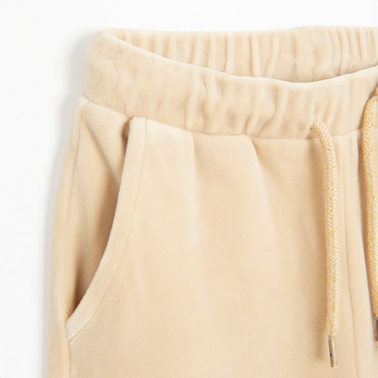 Cool Club, Spodnie dresowe dziewczęce, welurowe, beżowe