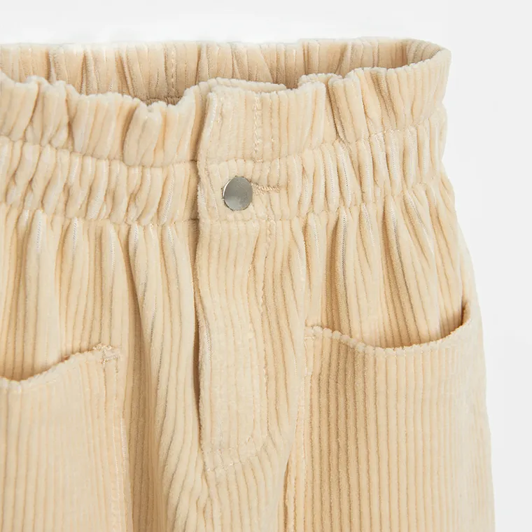 Cool Club, Spodnie materiałowe dziewczęce, paper bag, sztruksowe, jasnobeżowe
