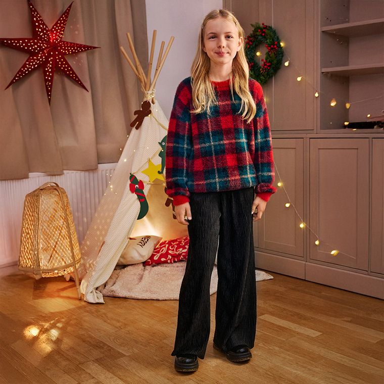 Cool Club, Spodnie materiałowe dziewczęce, prążkowane, welurowe, culotte, czarne