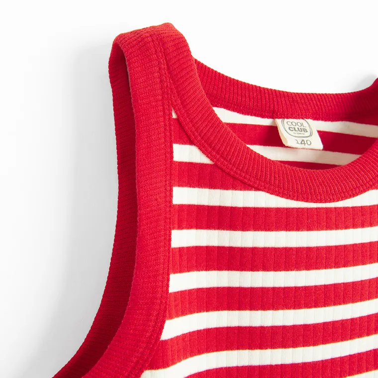 Cool Club, Sukienka dziewczęca bez rękawów, prążkowana, czerwono-biała