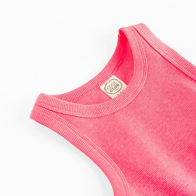 Cool Club, Sukienka dziewczęca bez rękawów, prążkowana, różowa fluo