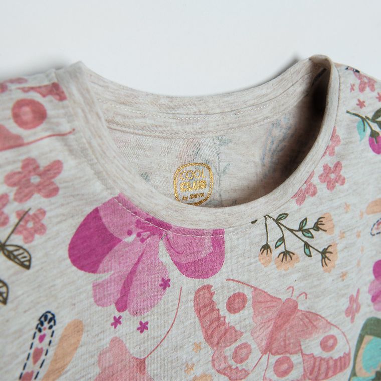 Cool Club, Sukienka dziewczęca z długim rękawem, beżowa melanż