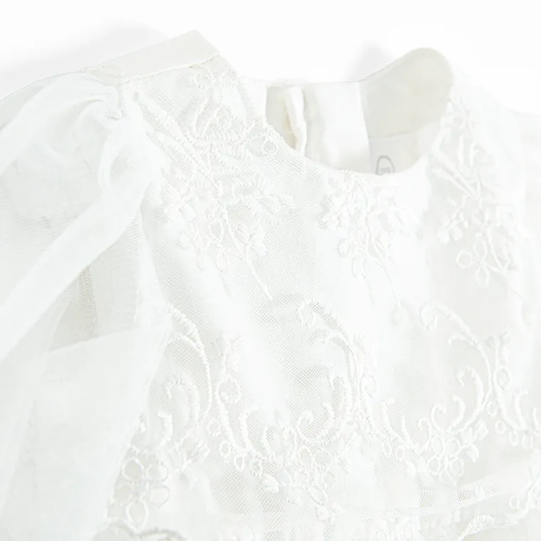 Cool Club, Sukienka dziewczęca z długim rękawem, biała