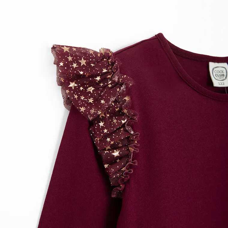 Cool Club, Sukienka dziewczęca z długim rękawem, bordowa