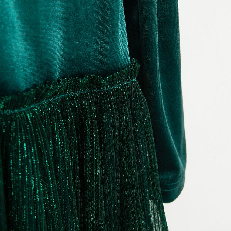 Cool Club, Sukienka dziewczęca z długim rękawem, ciemnozielona