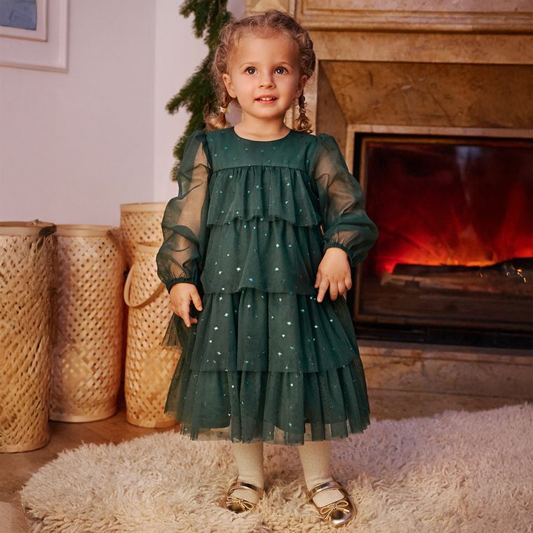 Cool Club, Sukienka dziewczęca z długim rękawem, ciemnozielona