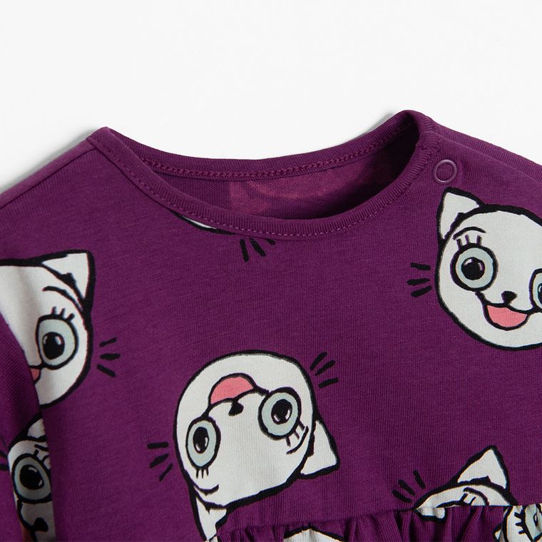 Cool Club, Sukienka dziewczęca z długim rękawem, fioletowa, Kicia Kocia