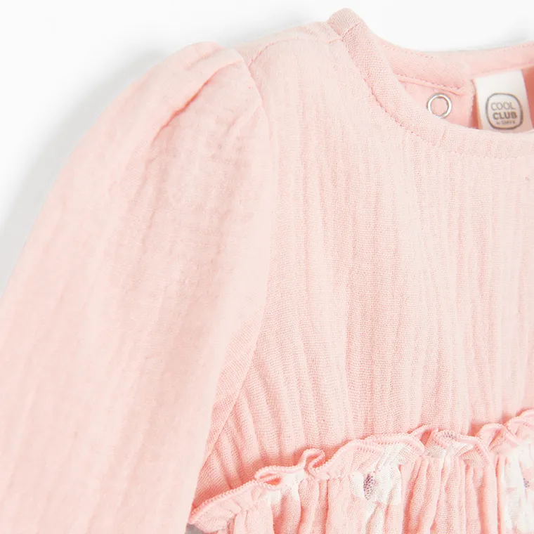 Cool Club, Sukienka dziewczęca z długim rękawem, muślinowa, różowa
