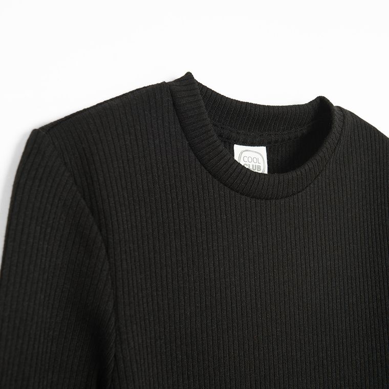 Cool Club, Sukienka dziewczęca z długim rękawem, prążkowana, czarna