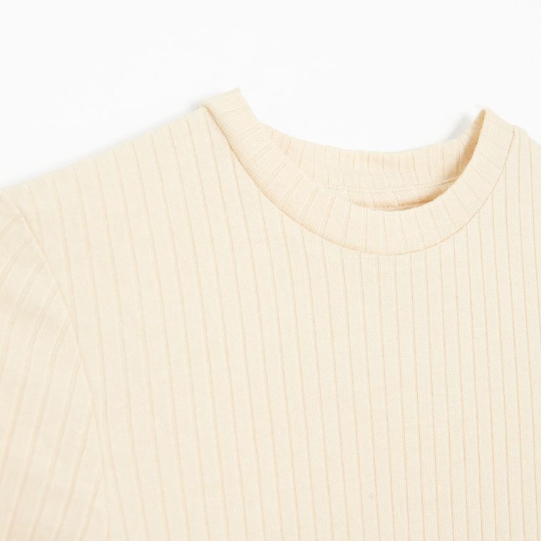 Cool Club, Sukienka dziewczęca z długim rękawem, prążkowana, jasnobeżowa