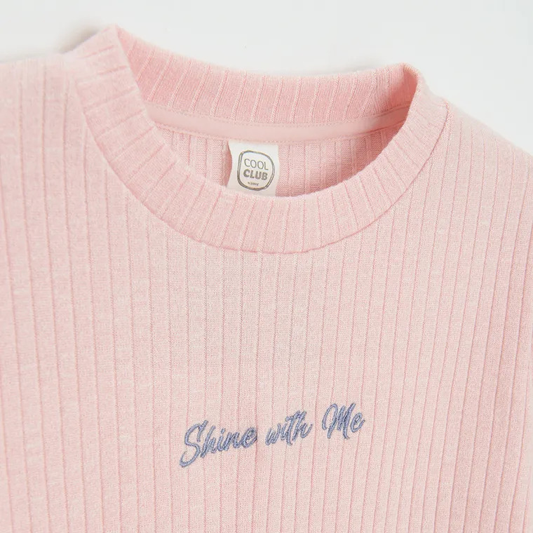 Cool Club, Sukienka dziewczęca z długim rękawem, prążkowana, różowa