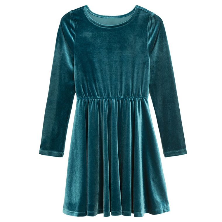 Cool Club, Sukienka dziewczęca z długim rękawem, welurowa, turkusowa