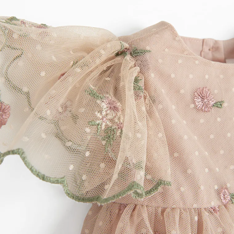 Cool Club, Sukienka dziewczęca z krótkim rękawem, beżowa