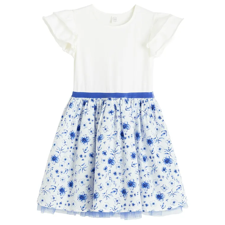 Cool Club, Sukienka dziewczęca z krótkim rękawem, biało-niebieska
