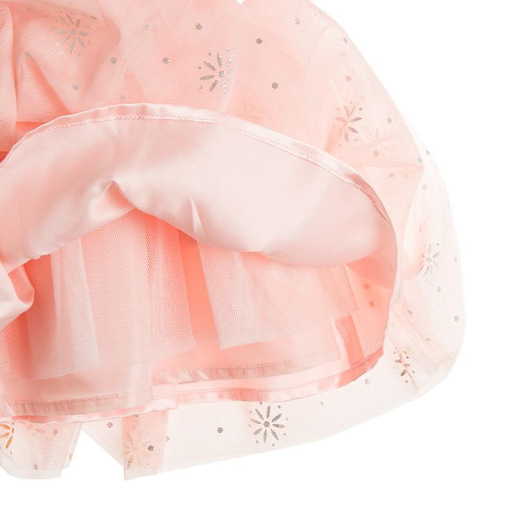 Cool Club, Sukienka dziewczęca z krótkim rękawem, jasny róż, cekiny, złoty wzorek