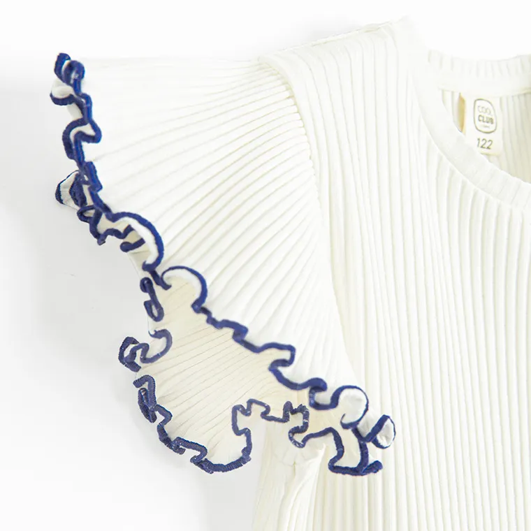 Cool Club, Sukienka dziewczęca z krótkim rękawem, prążkowana, biała