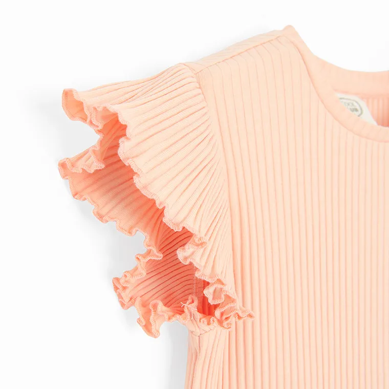 Cool Club, Sukienka dziewczęca z krótkim rękawem, prążkowana, pomarańczowa