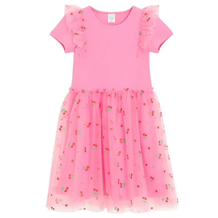 Cool Club, Sukienka dziewczęca z krótkim rękawem, różowa