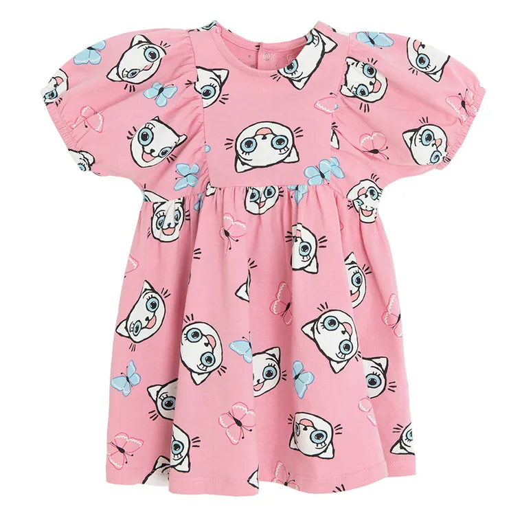 Cool Club, Sukienka dziewczęca z krótkim rękawem, różowa, Kicia Kocia